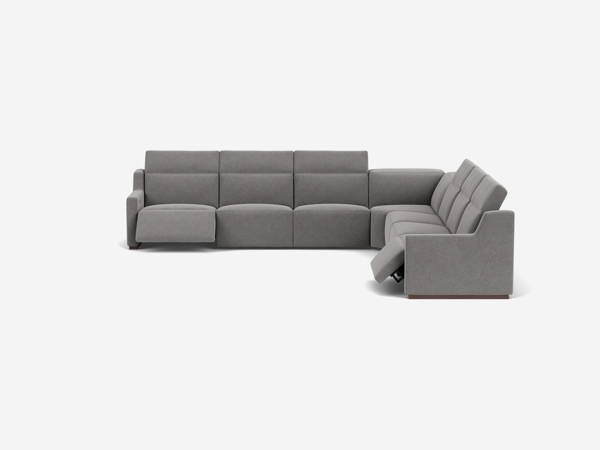 Grey reclining sectional sofa front right hand view